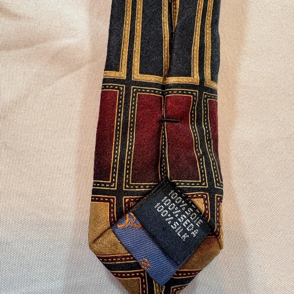 Giorgio Brutini Silk Tie & Pocket Square Set Mens Gold Burgundy Geometric Formal